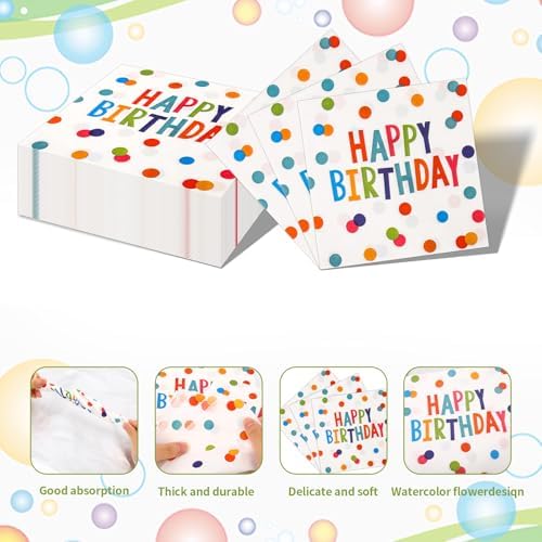 Happy Birthday Polka Dot Napkins 65x65 Inches 50 Pack