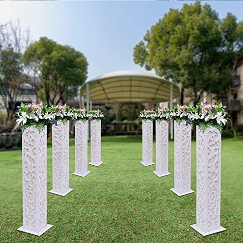 8Pcs 47Inch White Carved Wedding Flower Columns with LED Lights