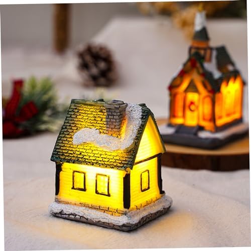 4Pcs Christmas Village Houses Light Up Resin Miniature Decor