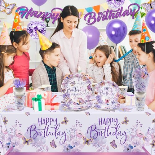 Purple Butterfly Birthday Decorations Set 112Pcs for 20 Guests
