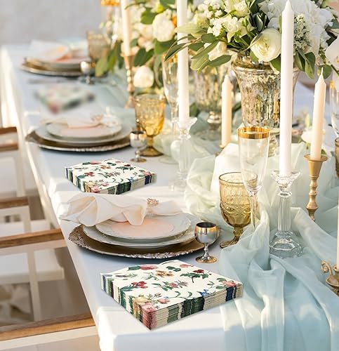 50 Pack 3-Ply Floral Disposable Napkins for Events