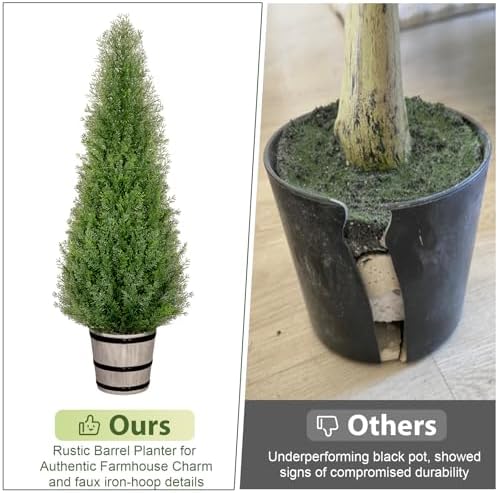 4FT Artificial Cedar Topiary Trees with Barrel Planter Set of 2