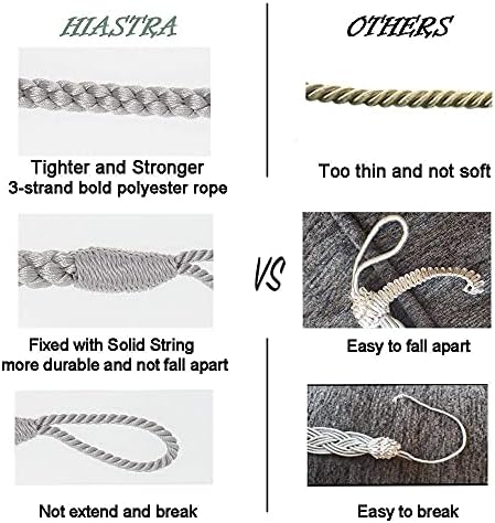 HIASTRA Curtain Tiebacks Ropes 2pcs Grey Handmade Holdbacks