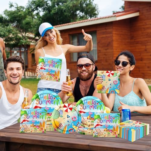 GREHUMOR 60Pcs Beach Themed Disposable Plates Napkins Set