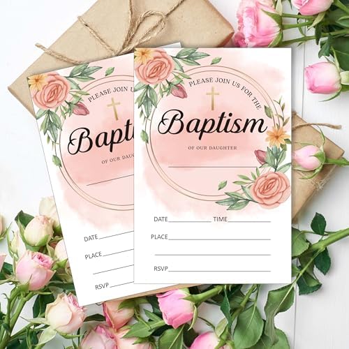 25 Pack Floral Baptism Invitations with Envelopes 1