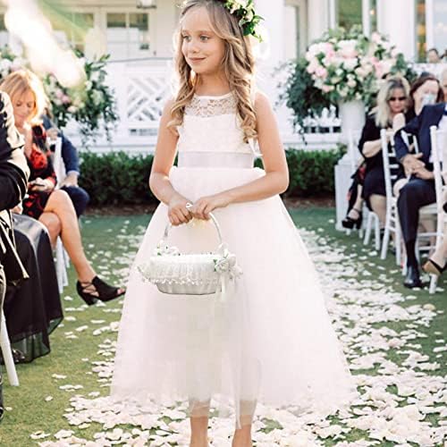 IUIBMI White Flower Girl Baskets Set of 2 with Swing Handle