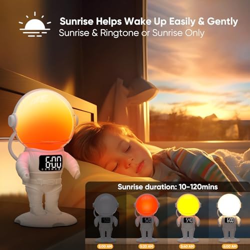 4-in-1 Astronaut Alarm Clock with White Noise and Nightlights