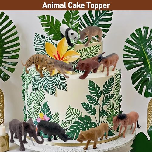 10pcs Safari Animal Cake Toppers for Jungle Themed Birthday Party