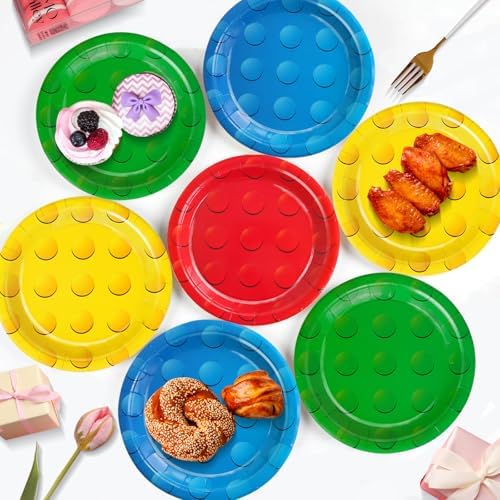 48Pcs Building Block Paper Plates for Birthday Parties