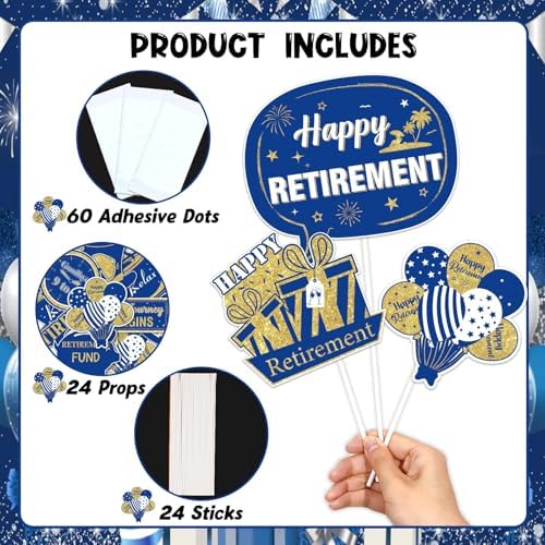 Cheereveal Retirement Photo Booth Props with Wooden Sticks