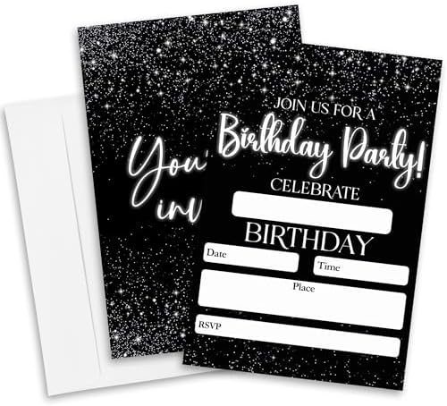 Black Minimalism Birthday Invitations 20pcs with Envelopes