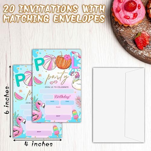 Pool Party Birthday Invitations with Envelopes A07