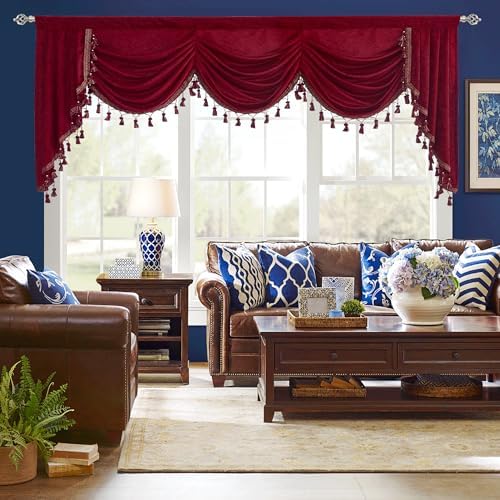 NICETOWN Thick Chenille Waterfall Valance with Tassel