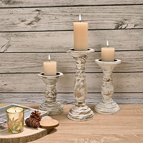 Yorkmills Pillar Candle Holder Set of 3 White Wood