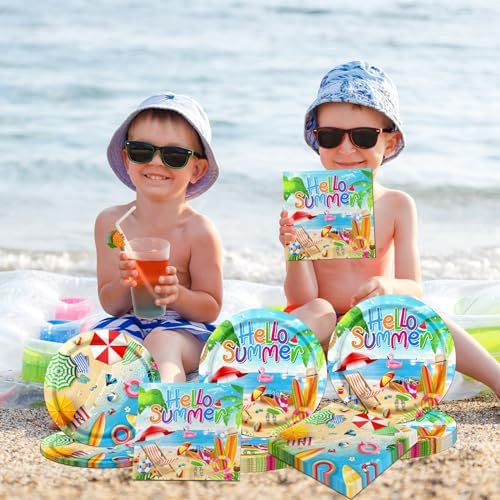 GREHUMOR 60Pcs Beach Themed Disposable Plates Napkins Set