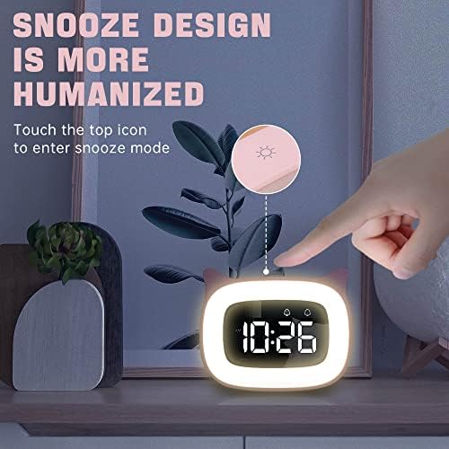 Pink Cat Alarm Clock with Night Light for Kids
