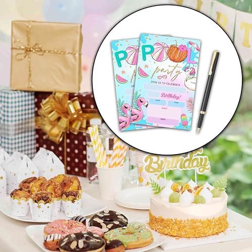 Pool Party Birthday Invitations with Envelopes A07