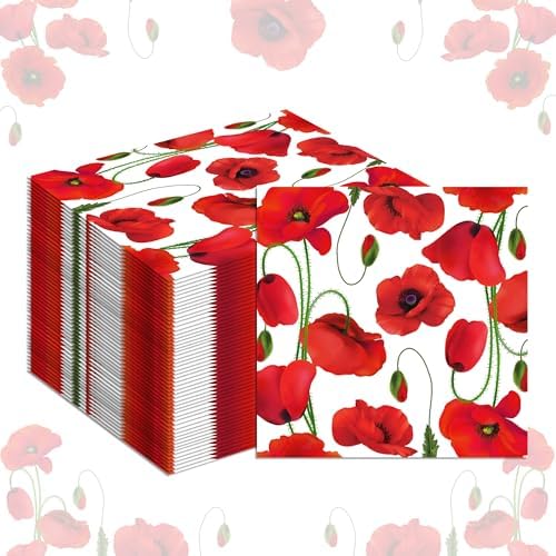 40PCS Poppy Floral Paper Napkins Set