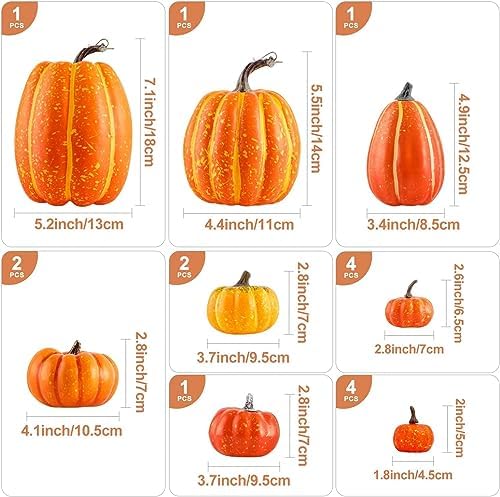 Ywlake 16 Pcs Artificial Pumpkin Fall Decor Set