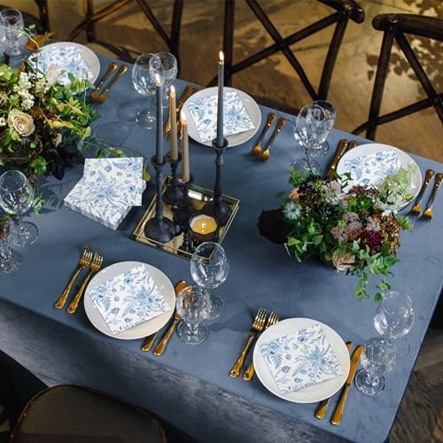 Aodaer 48 Piece Blue and White Floral Napkins Set