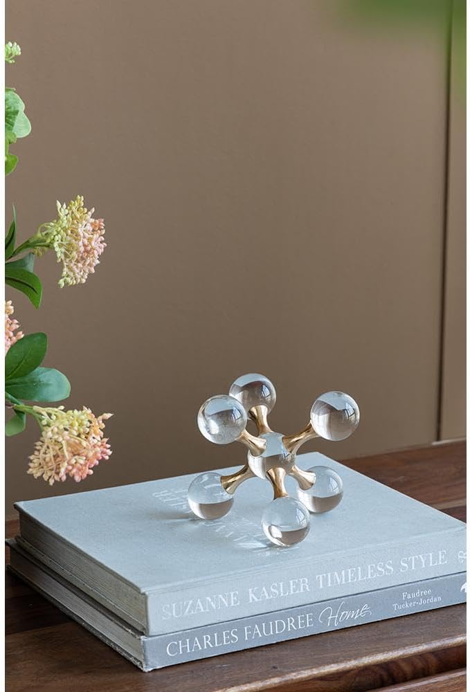 Gold Iron and Crystal Glass Sphere Sculpture - Modern Home Decor