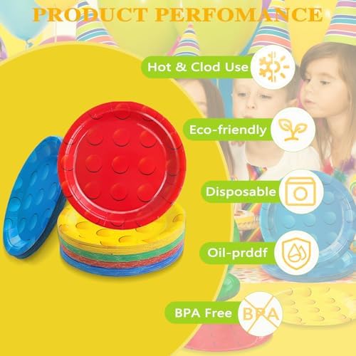 48Pcs Building Block Paper Plates for Birthday Parties
