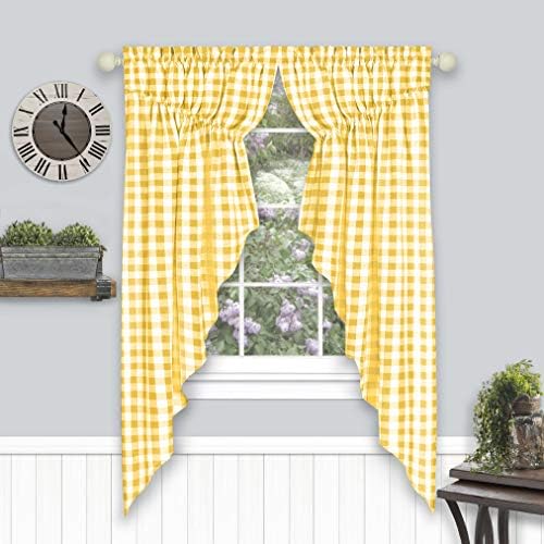 Serenity Home Country Gingham Buffalo Check Plaid Gathered Swag Curtains Pair