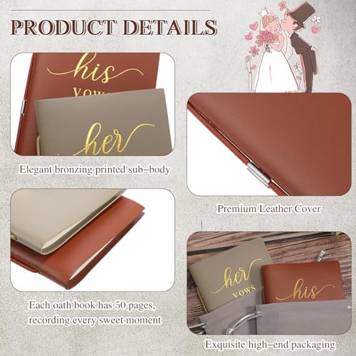 2 Pcs His Hers Wedding Vow Books 50 Pages Each Copper Brown Almond