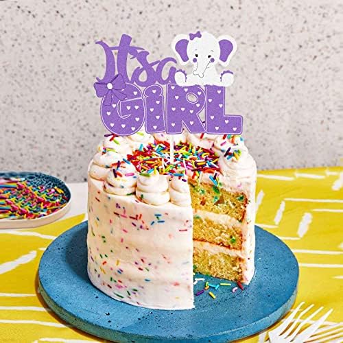 Purple Elephant Its a Girl Cake Topper