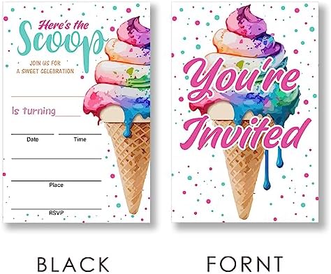 EUDOSI Ice Cream Birthday Invites Set of 20 with Envelopes