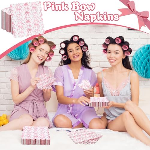 150 Pcs Pink Bow Napkins Coquette Party Supplies