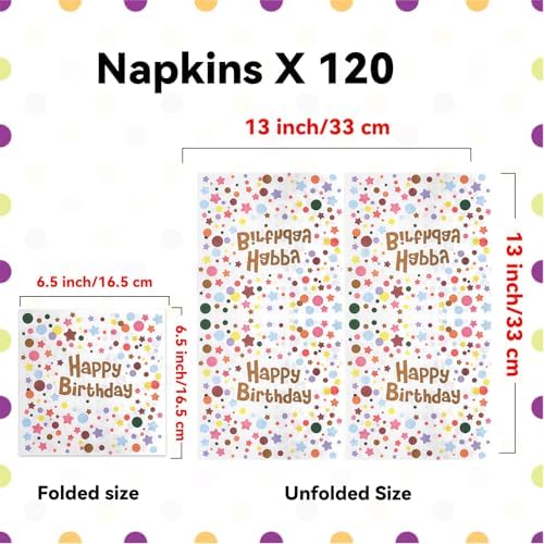 120 Pcs Polka Dot Rainbow Paper Napkins 13x13 Inch Set