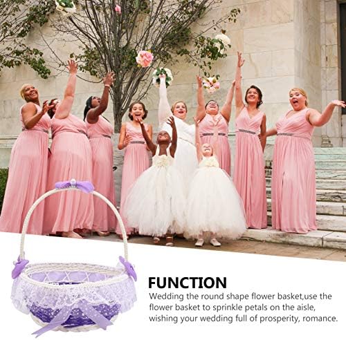 BESTOYARD Purple Flower Girl Basket with Handle and Bowknot