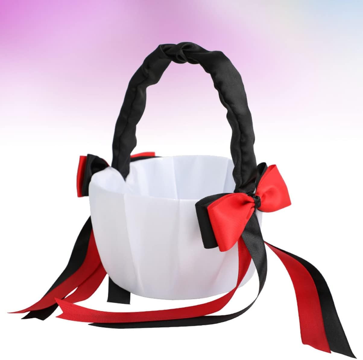 Elegant Black Satin Bowtie Flower Girl Basket