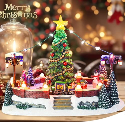 MUMTOP Christmas Village with Rotating Train and Music