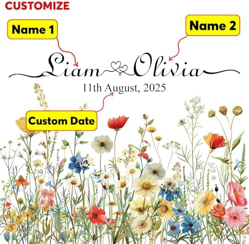 Personalized Floral Wedding Napkins with Name and Date