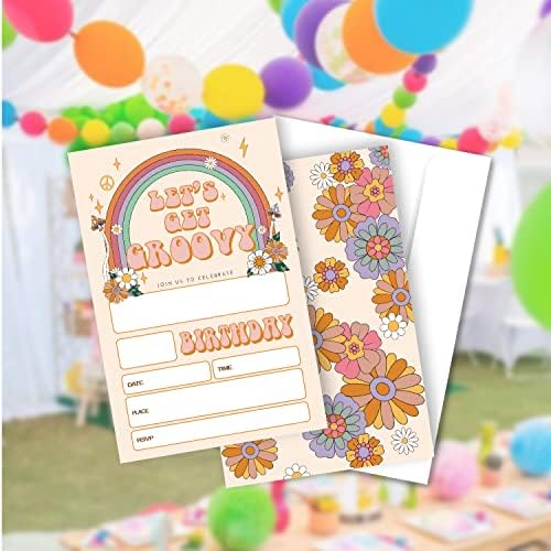 20 Sets Groovy Birthday Party Invitations with Envelopes