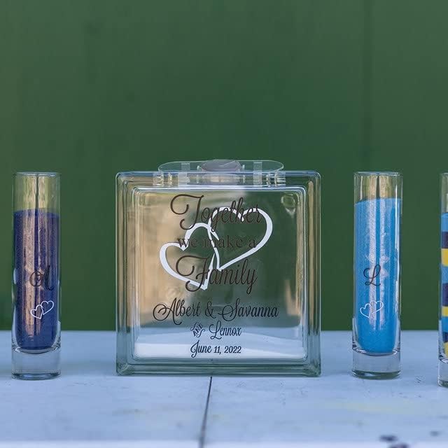 Glass Unity Sand Set Wedding with Lid Personalized Blended Family Ceremony