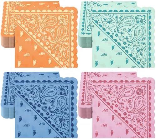 Faccito 100 Pcs Western Bandana Napkins 2 Ply Paisley Print