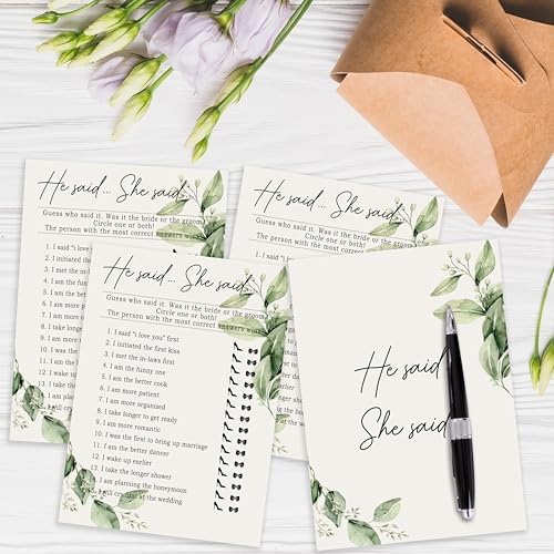 Greenery Bridal Shower Game Cards Set of 25