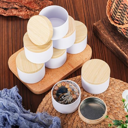 24 Pcs 8oz Candle Tins with Wood Grain Lids