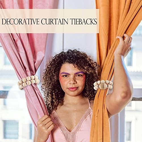 Magnetic Curtain Tiebacks with Wood Beads 2 Pack
