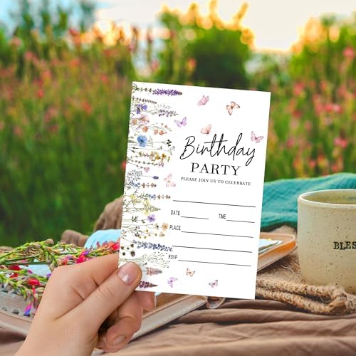 Floral Birthday Invitations 20 Pack with Envelopes
