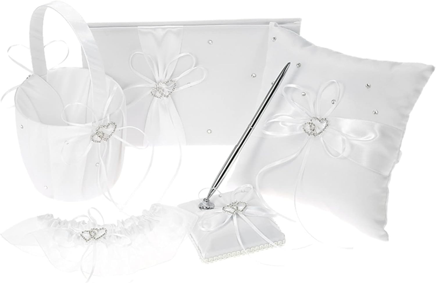 Wedding Supplies Double Heart Satin Flower Girl Basket Set 5PCS