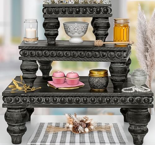 Gothic Black Wooden Tiered Tray Set of 3