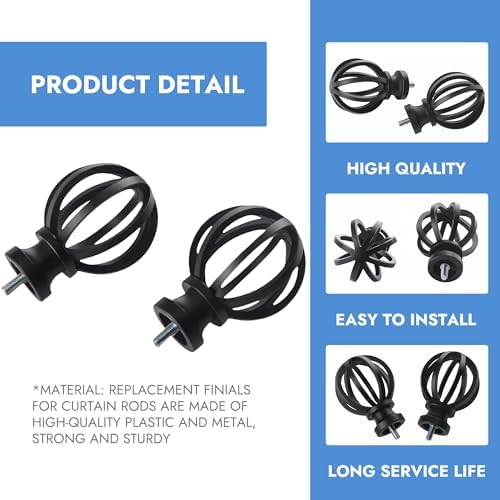 Matte Black Curtain Rod End Caps Finials 2 Pcs
