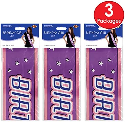 Beistle 3 Piece Satin Birthday Girl Sashes