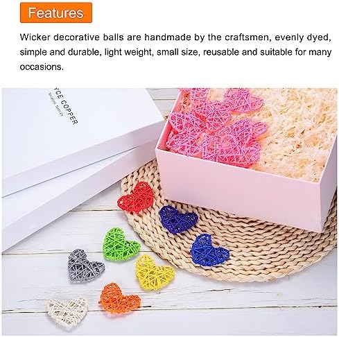 MECCANIXITY 8Pcs Heart Shaped Rattan Decorative Balls