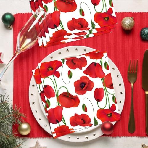 40PCS Poppy Floral Paper Napkins Set