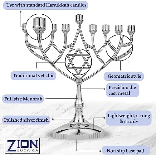 Traditional Classic Geometric Hanukkah Menorah 9 Inch Silver Plated